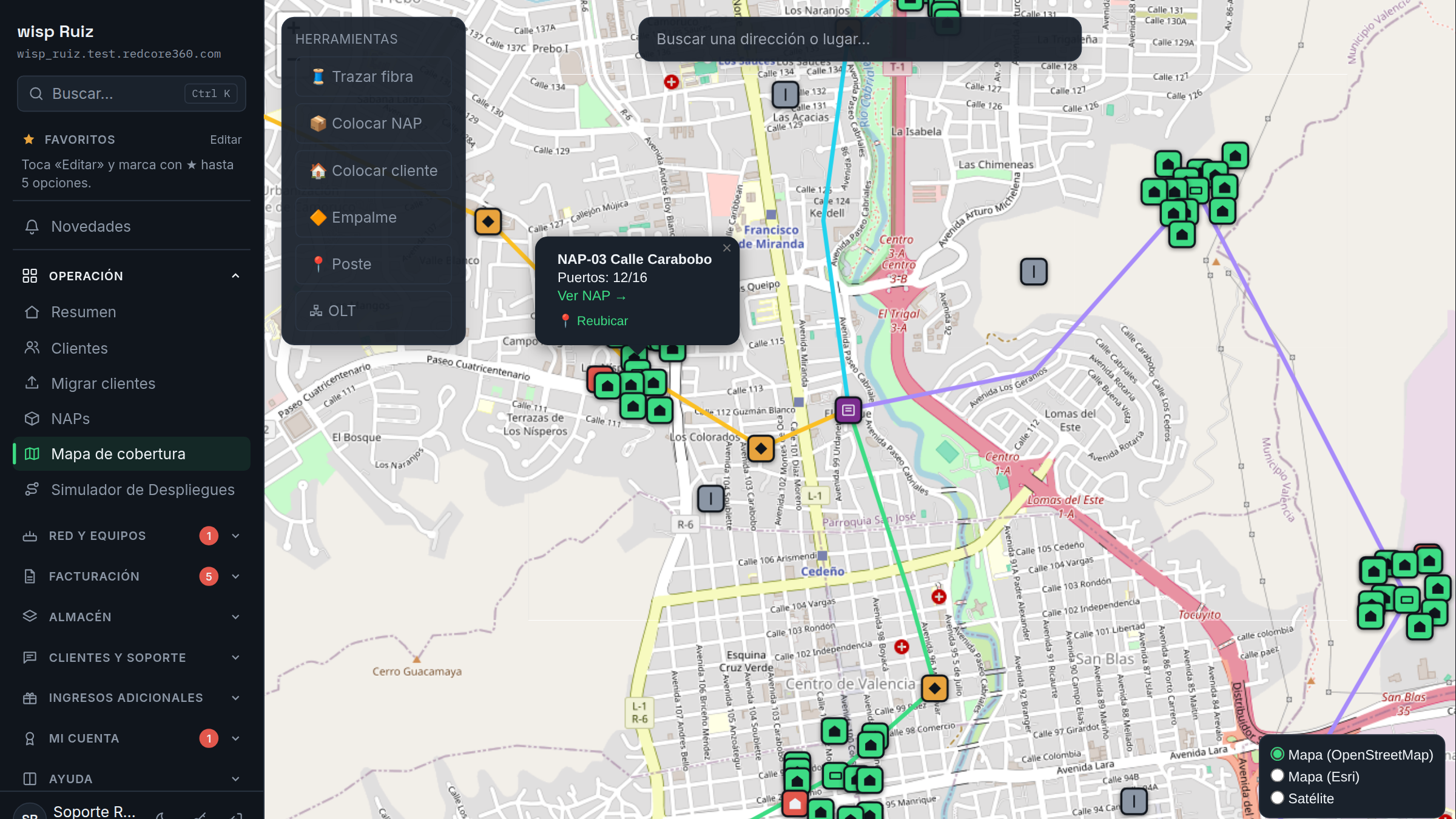 Mapa de Fibra Óptica y Cajas NAP
